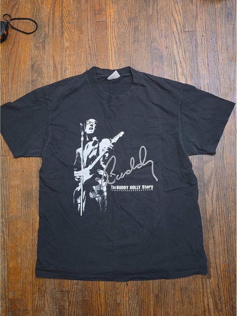Vintage 1990s The Buddy Holly Story Hanes Heavyweight T-Shirt Black Size Large